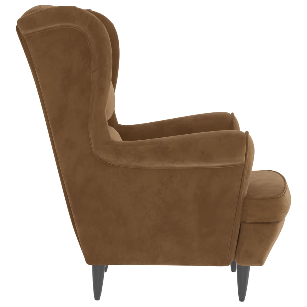 Fauteuil à oreilles avec tabouret marron velours - XIOS