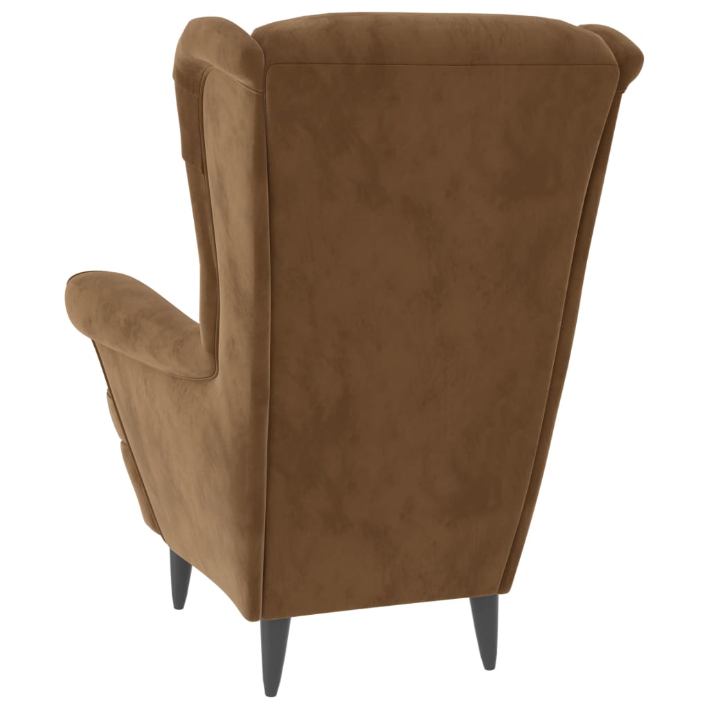 Fauteuil à oreilles avec tabouret marron velours - XIOS