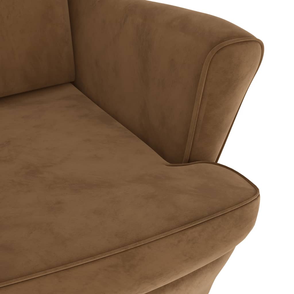 Fauteuil à oreilles avec tabouret marron velours - XIOS