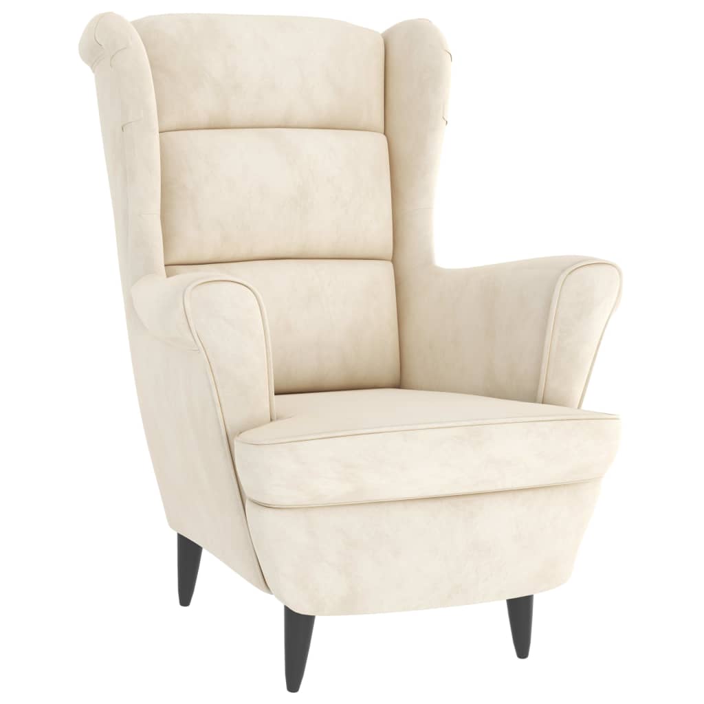 Fauteuil à oreilles avec tabouret crème velours - XIOS