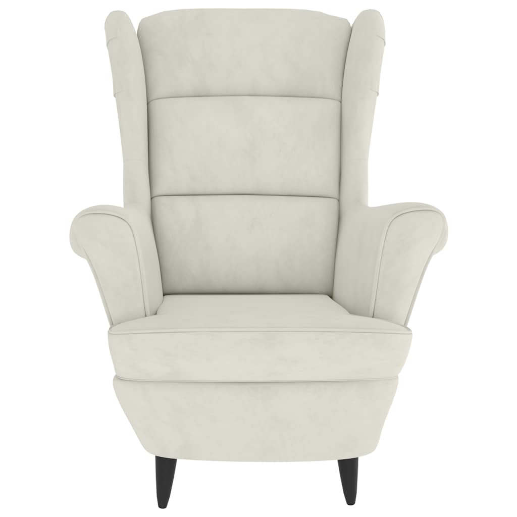 Fauteuil à oreilles avec tabouret crème velours - XIOS