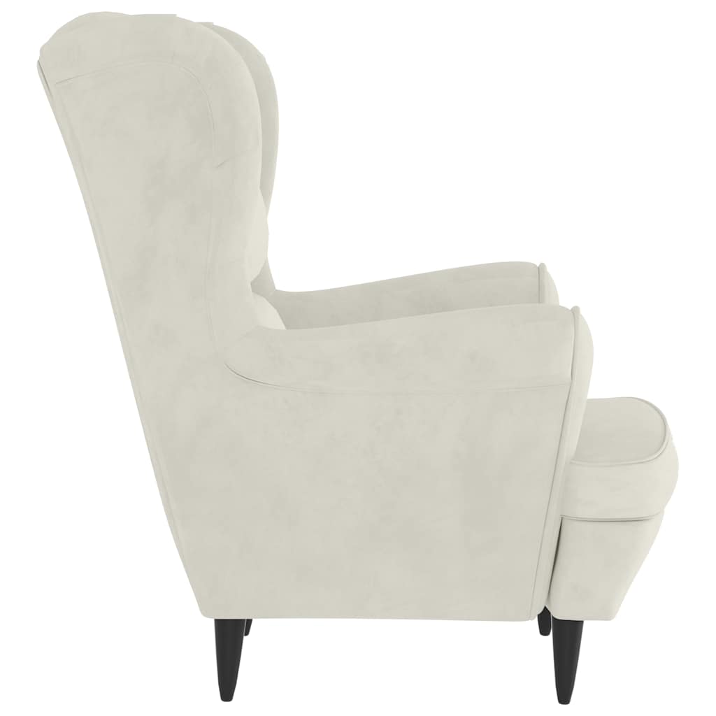 Fauteuil à oreilles avec tabouret crème velours - XIOS