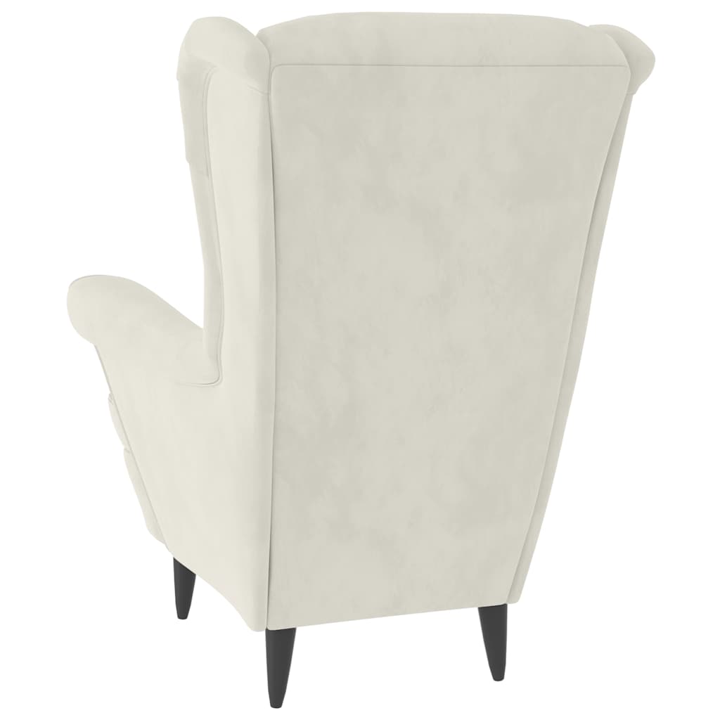 Fauteuil à oreilles avec tabouret crème velours - XIOS