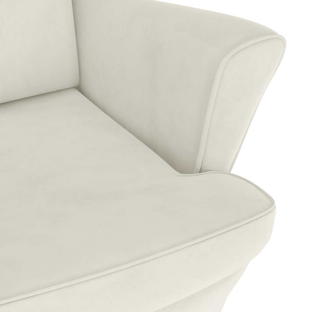 Fauteuil à oreilles avec tabouret crème velours - XIOS