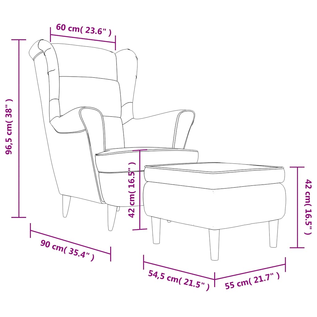 Fauteuil à oreilles avec tabouret crème velours - XIOS