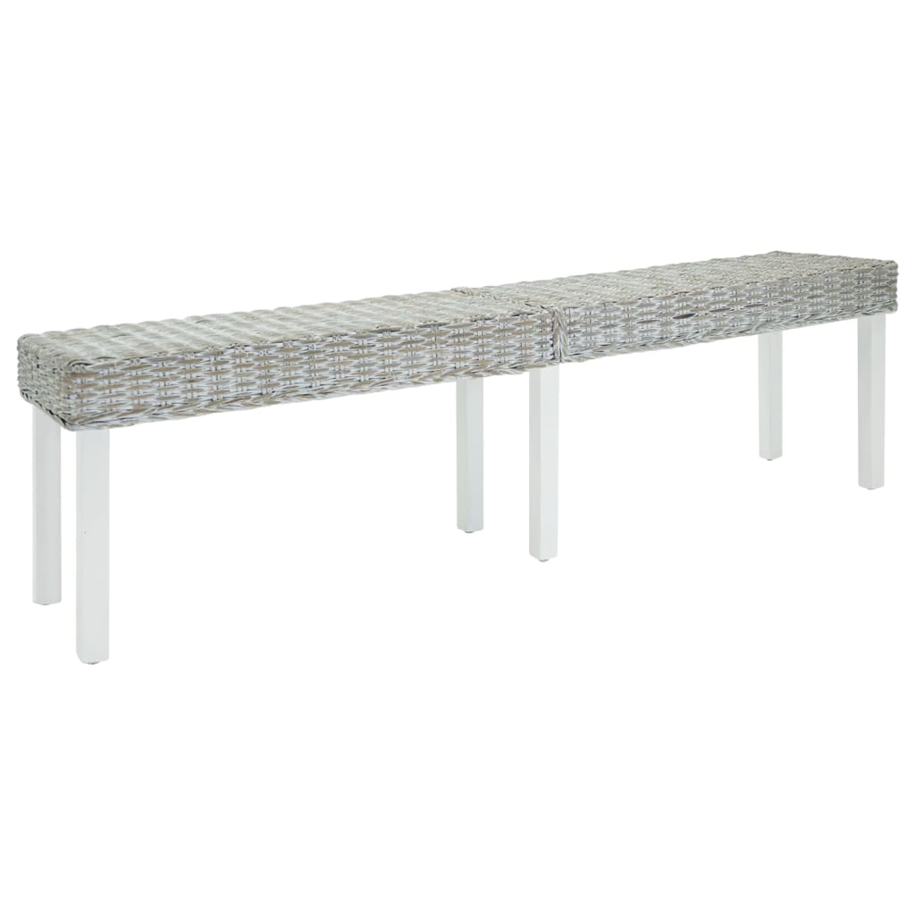 Banc Blanc 160x35x45 cm Rotin kubu naturel et acajou solide - XIOS