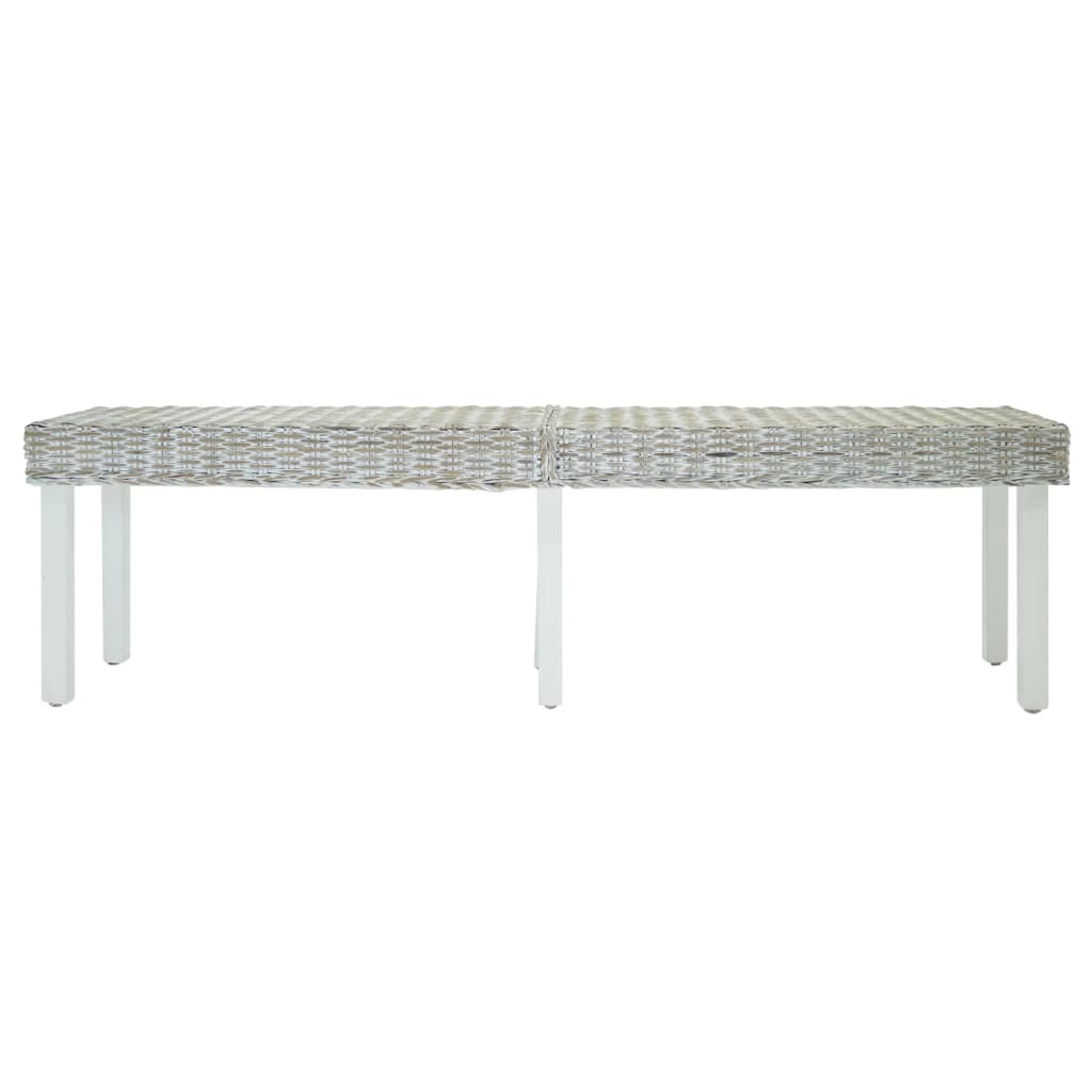 Banc Blanc 160x35x45 cm Rotin kubu naturel et acajou solide - XIOS