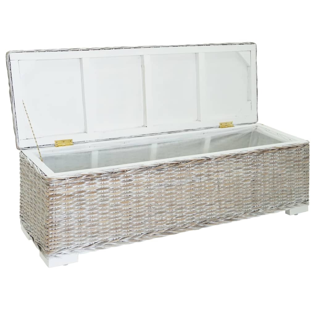Boîte de rangement Blanc 110 cm Rotin kubu naturel et acajou - XIOS