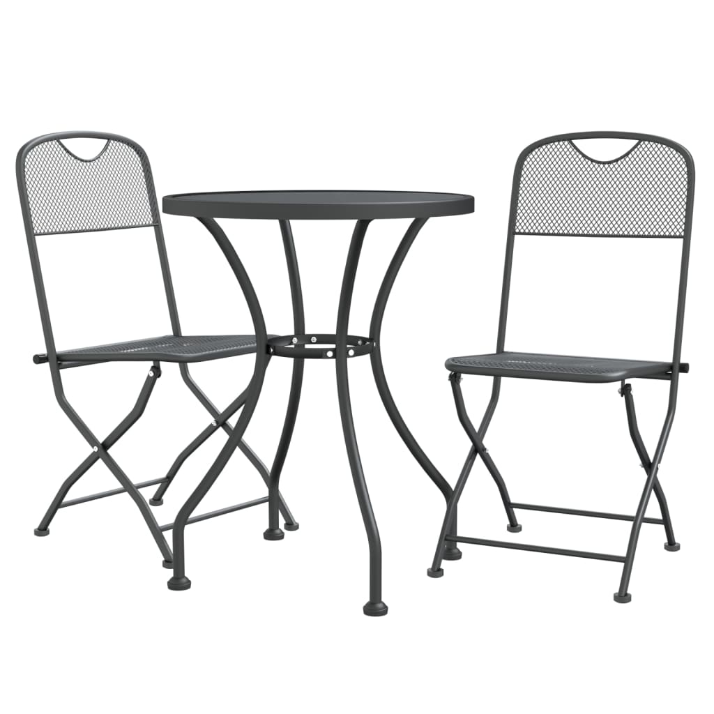 Ensemble à manger de jardin 3 pcs Maille Métal Anthracite