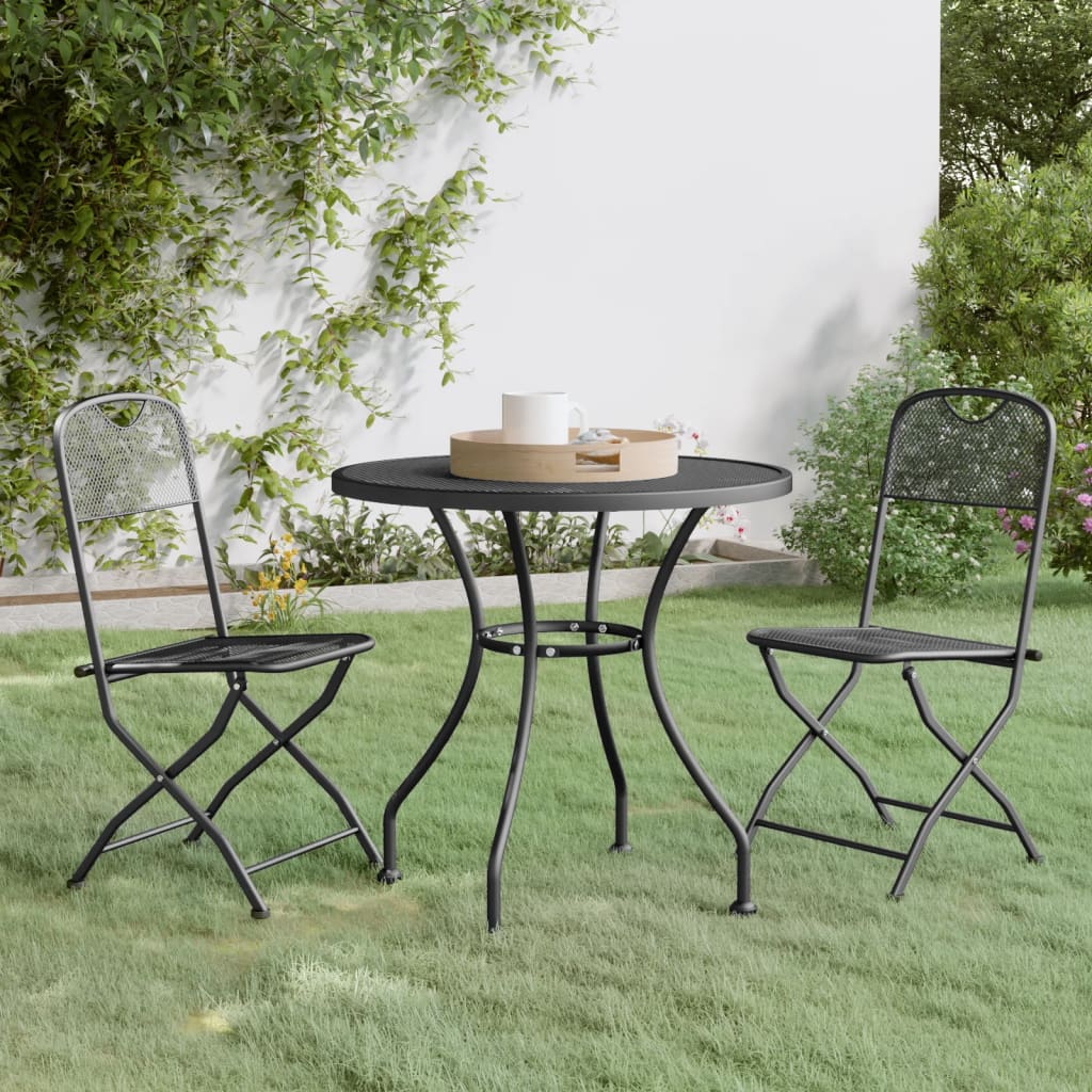 Ensemble à manger de jardin 3 pcs Maille Métal Anthracite