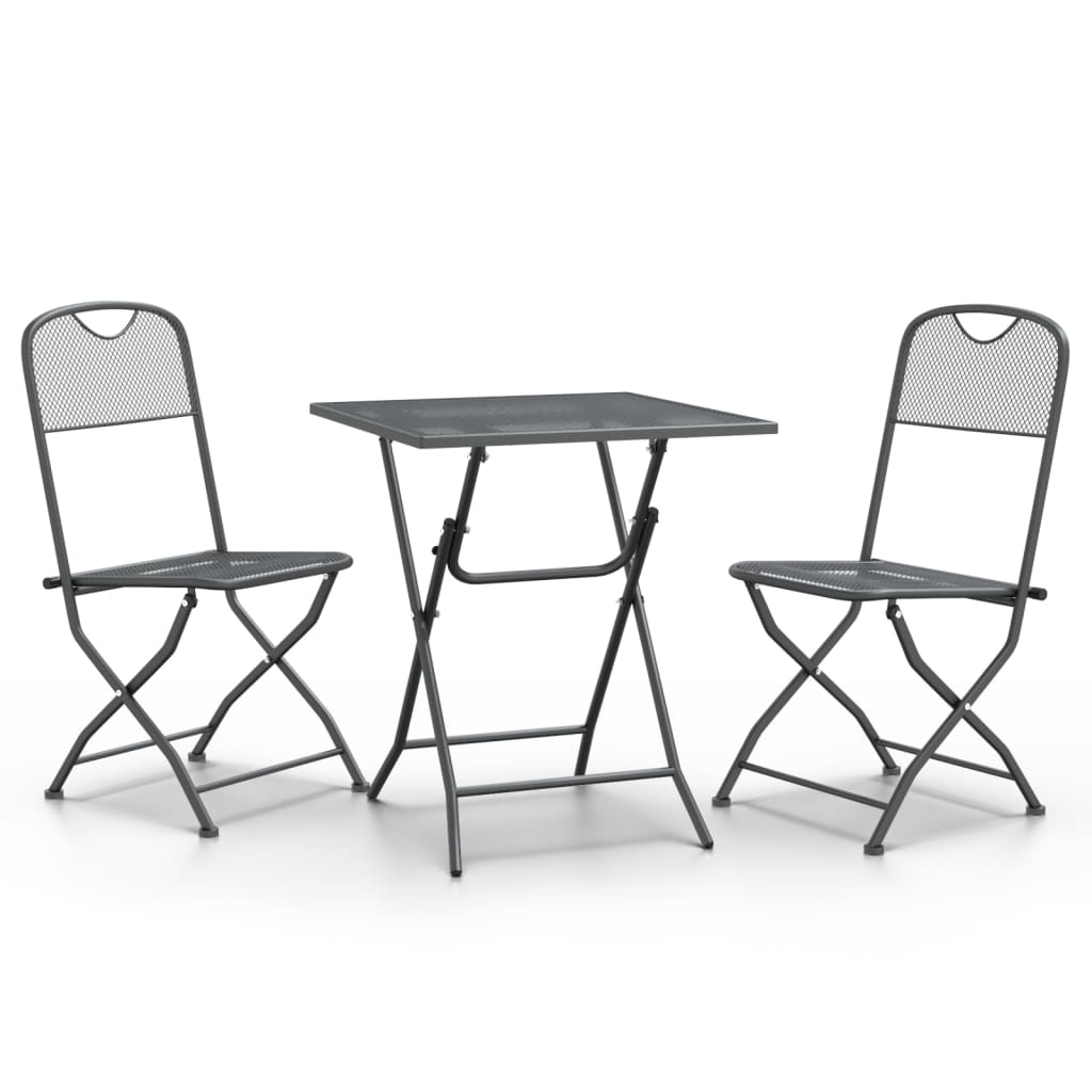 Ensemble à manger de jardin 3 pcs Maille Métal Anthracite