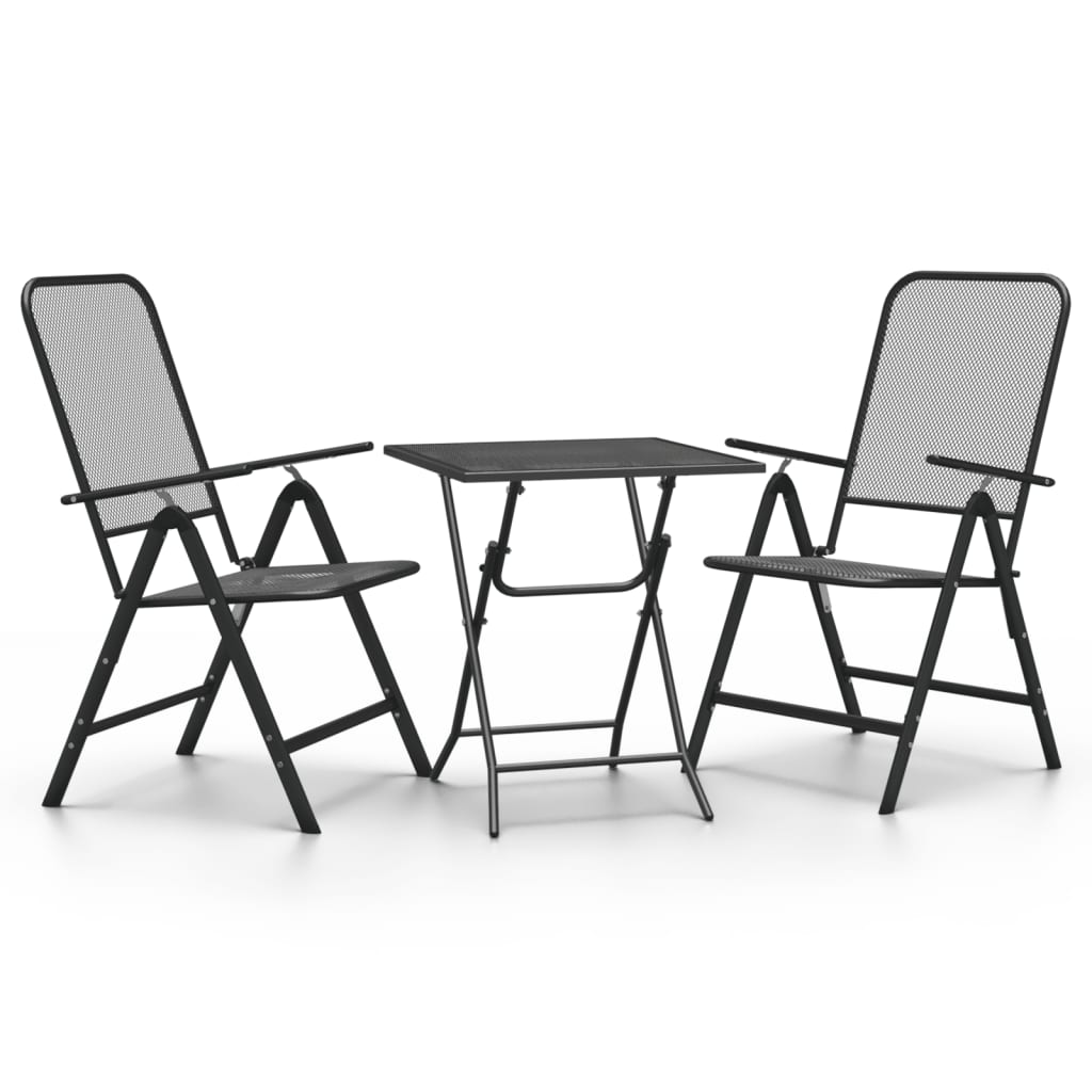 Ensemble à manger de jardin 3 pcs Maille Métal Anthracite