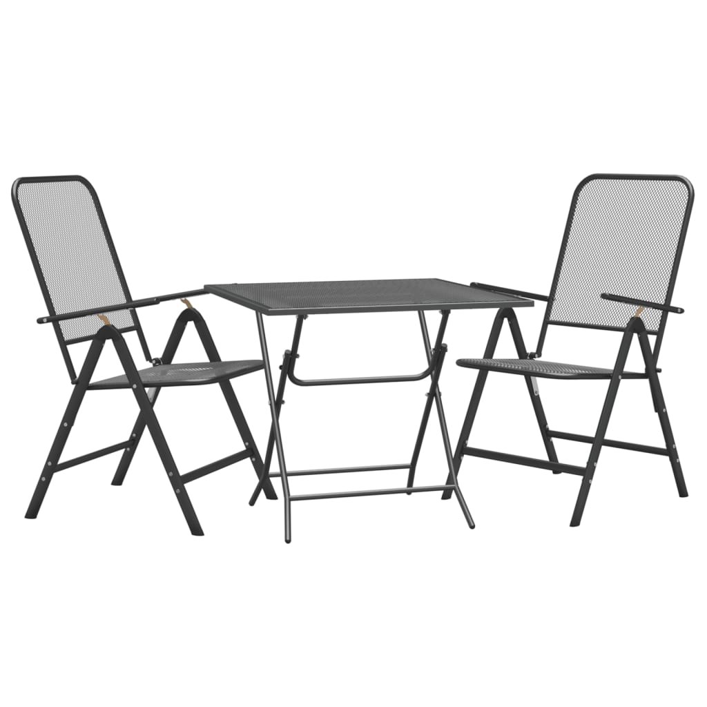 Ensemble à manger de jardin 3 pcs Maille Métal Anthracite