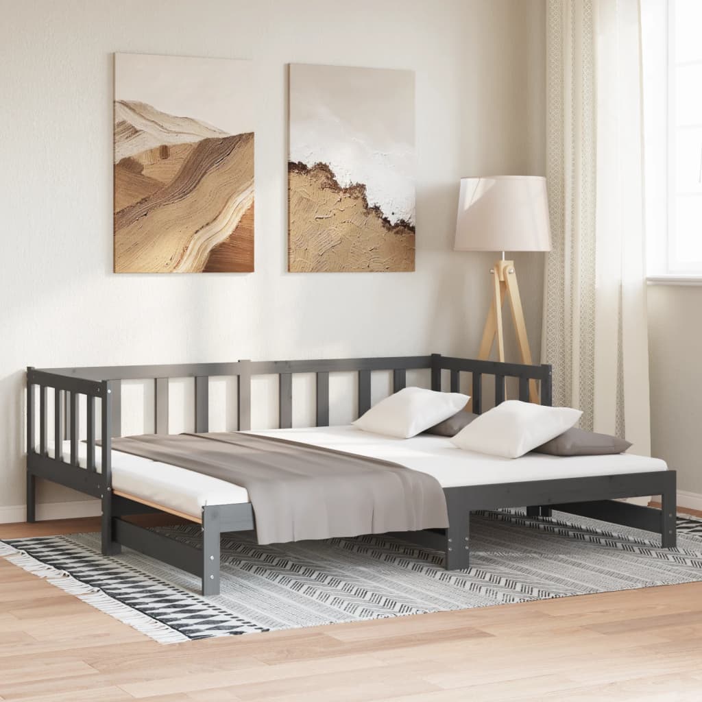 Lit coulissant sans matelas gris 2x(90x190) cm - XIOS