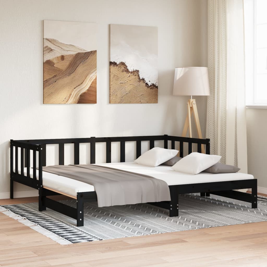 Lit coulissant sans matelas noir 2x(90x190) cm - XIOS