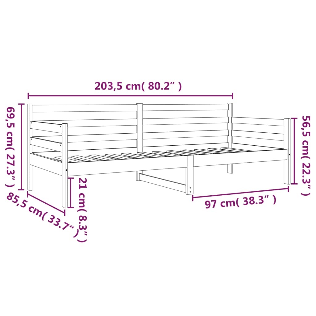 Lit de jour sans matelas blanc 80x200 cm bois de pin massif - XIOS