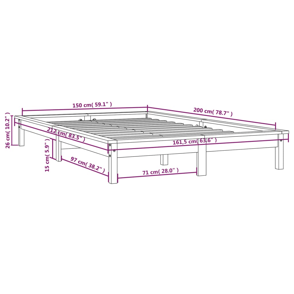 Cadre de lit sans matelas gris bois de pin massif - XIOS