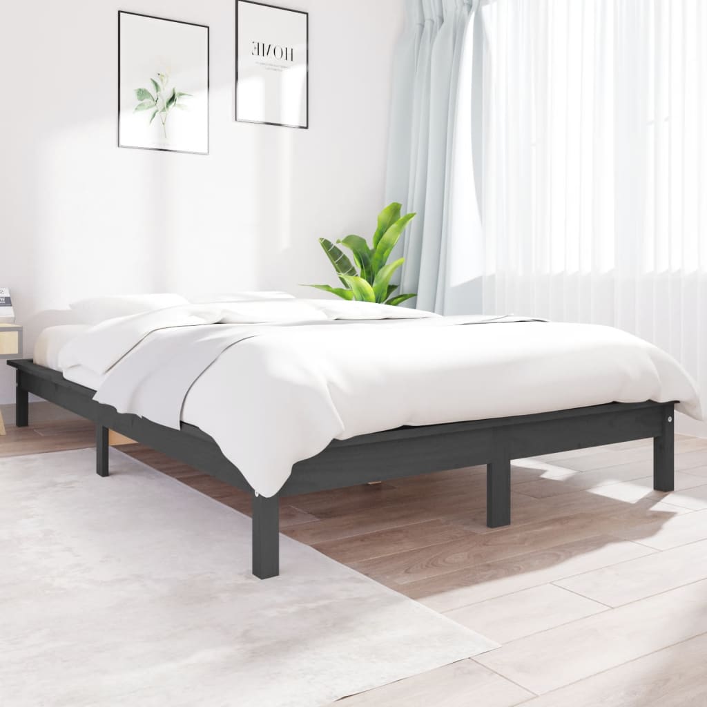 Cadre de lit sans matelas gris bois massif - XIOS