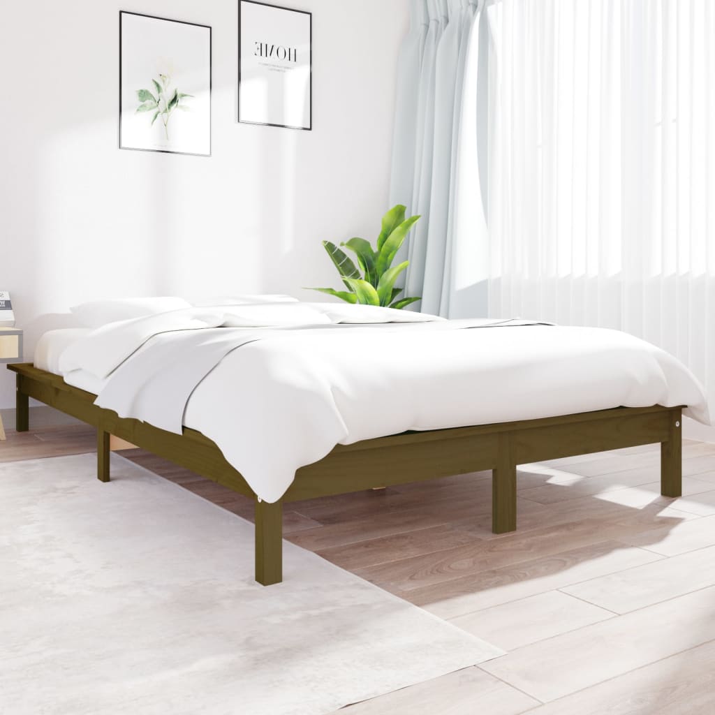 Cadre de lit sans matelas marron miel bois massif - XIOS