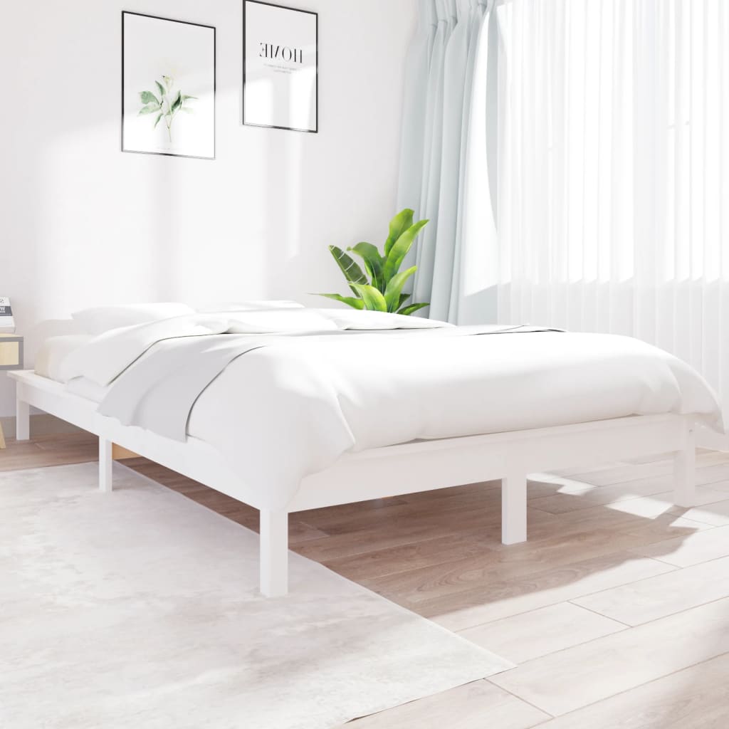 Cadre de lit sans matelas blanc 140x190 cm bois de pin massif - XIOS