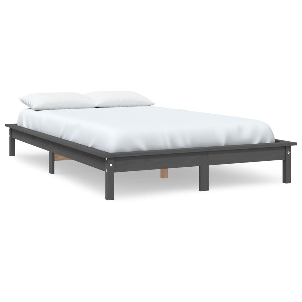 Cadre de lit sans matelas gris 140x190 cm bois de pin massif - XIOS