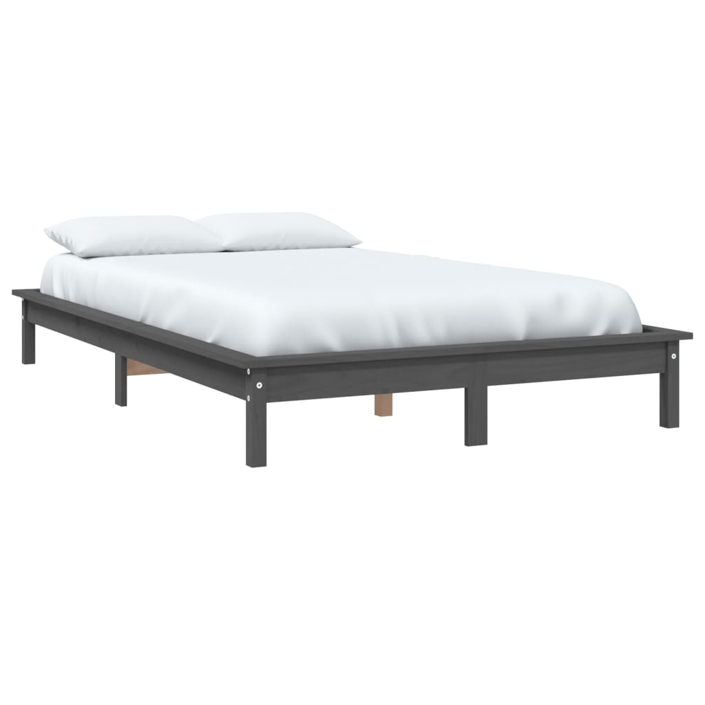 Cadre de lit sans matelas gris 140x190 cm bois de pin massif - XIOS
