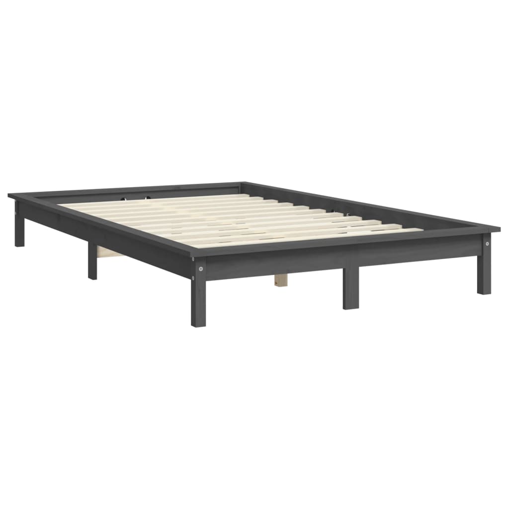 Cadre de lit sans matelas gris 140x190 cm bois de pin massif - XIOS
