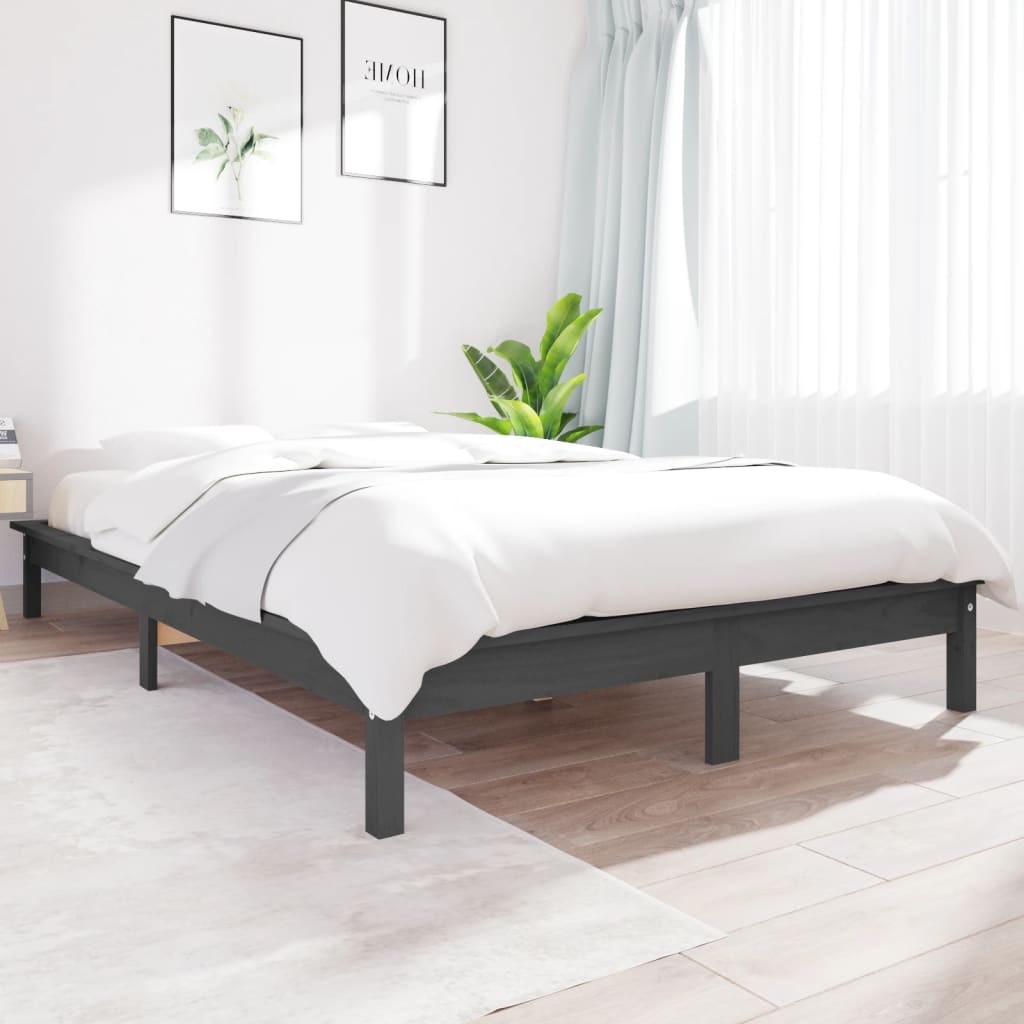 Cadre de lit sans matelas gris 140x190 cm bois de pin massif - XIOS
