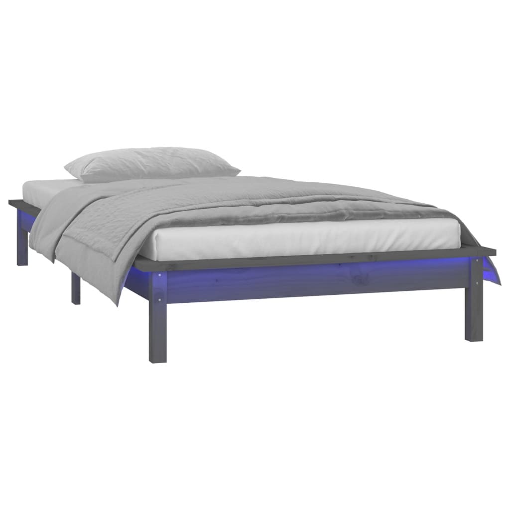 Cadre de lit à LED sans matelas gris 90x200 cm bois massif - XIOS