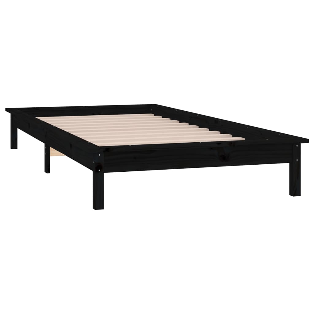 Cadre de lit à LED sans matelas noir 90x200 cm bois massif - XIOS