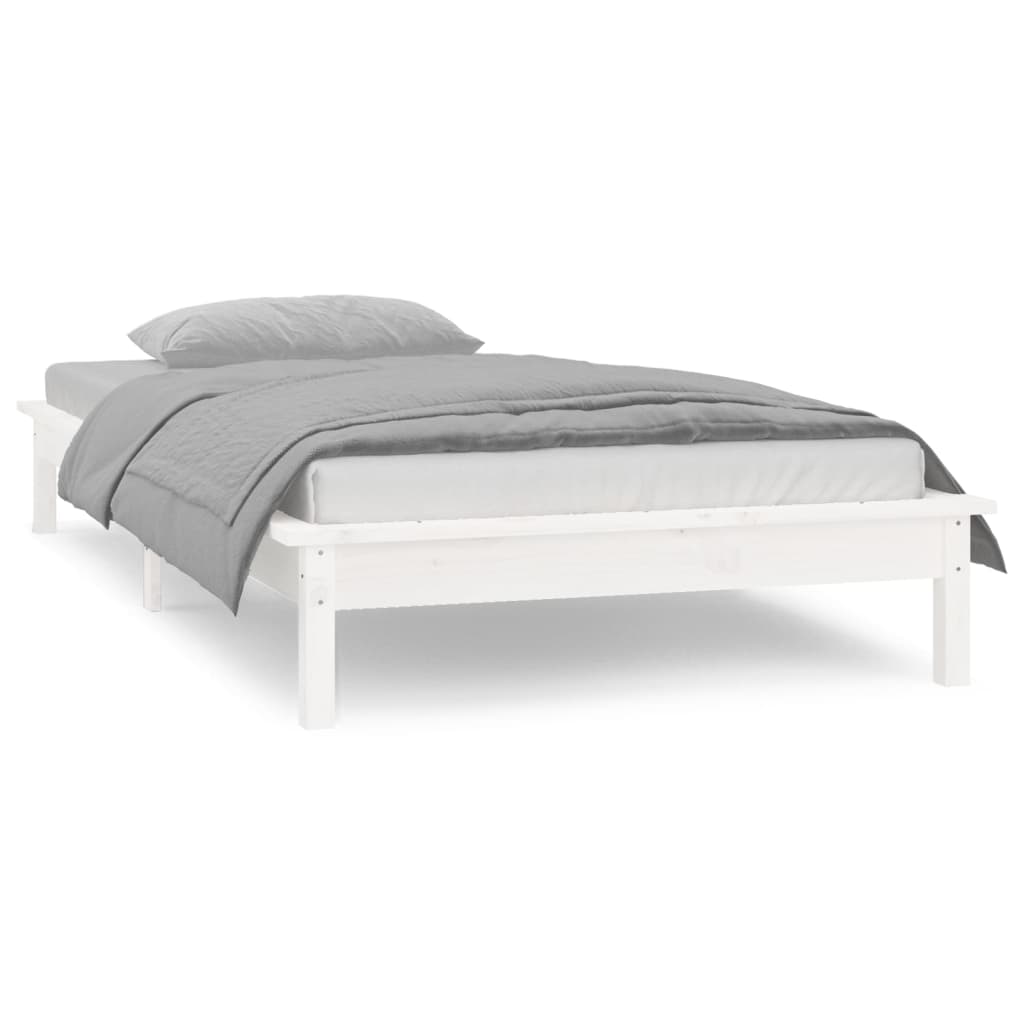 Cadre de lit à LED sans matelas blanc 100x200 cm bois massif - XIOS