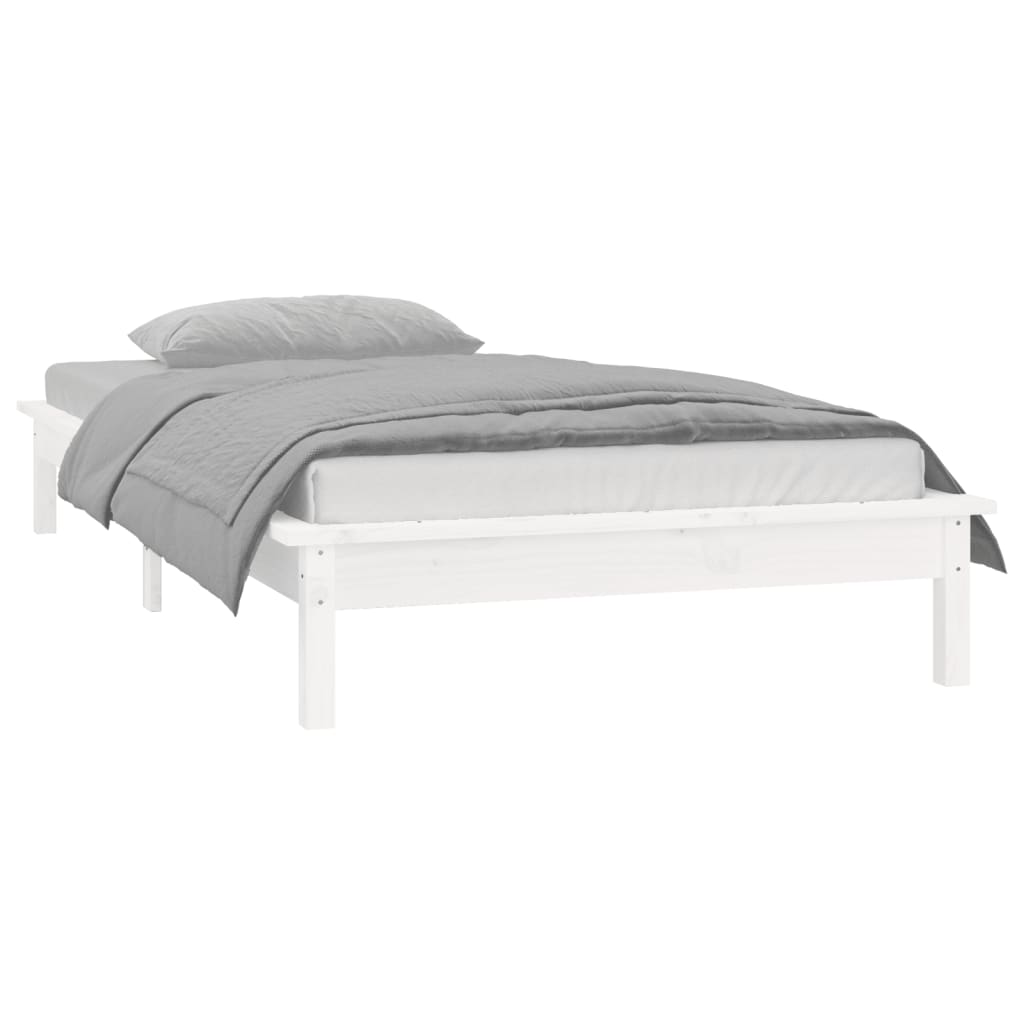 Cadre de lit à LED sans matelas blanc 100x200 cm bois massif - XIOS