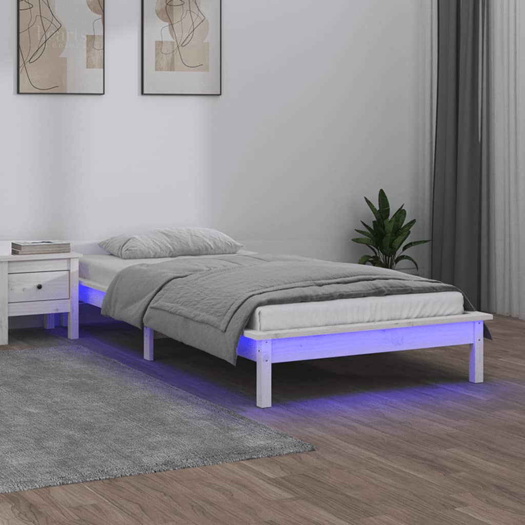 Cadre de lit à LED sans matelas blanc 100x200 cm bois massif - XIOS
