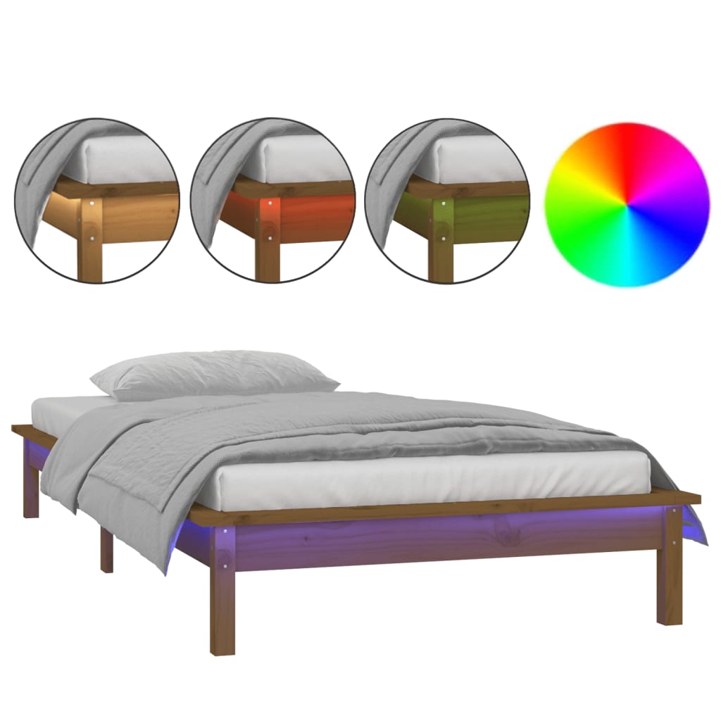 Cadre de lit à LED sans matelas 100x200 cm bois massif - XIOS