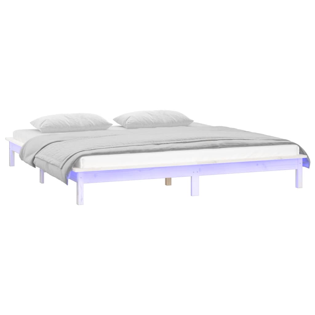 Cadre de lit à LED sans matelas blanc 140x200 cm bois massif - XIOS