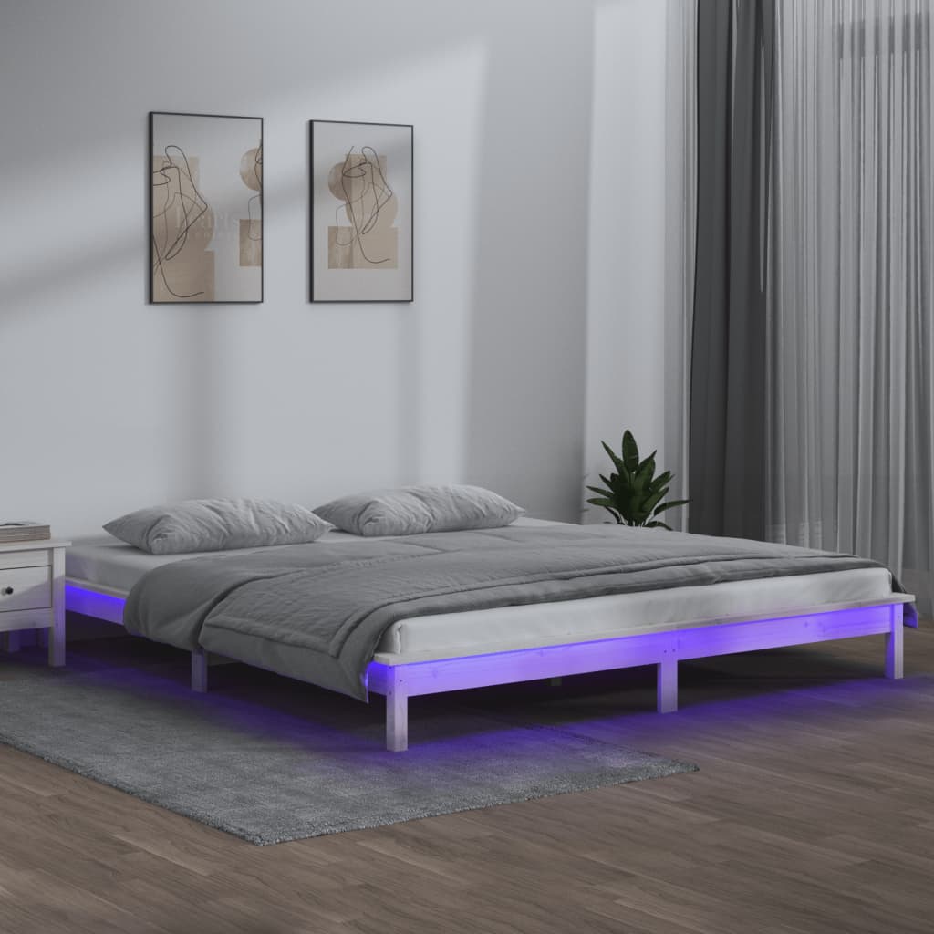 Cadre de lit à LED sans matelas blanc 140x200 cm bois massif - XIOS