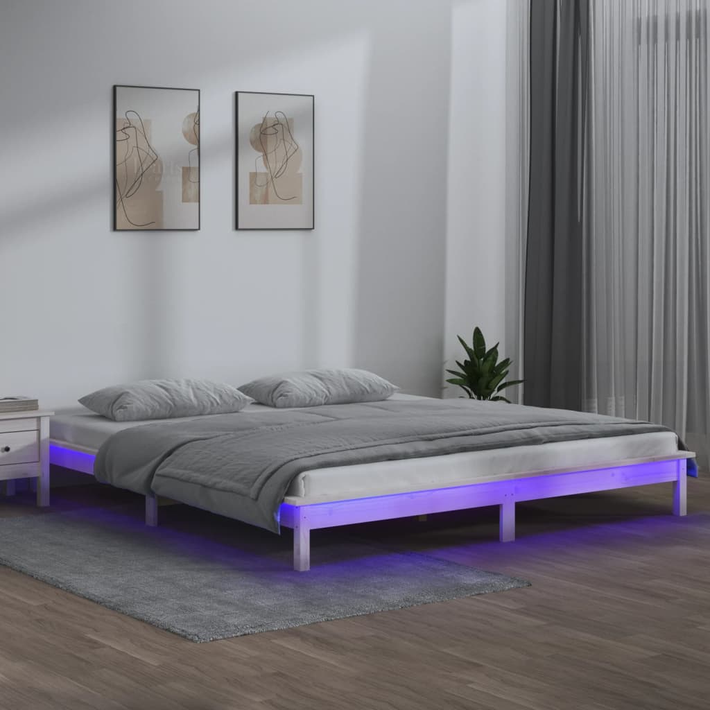 Cadre de lit à LED sans matelas blanc 160x200 cm bois massif - XIOS
