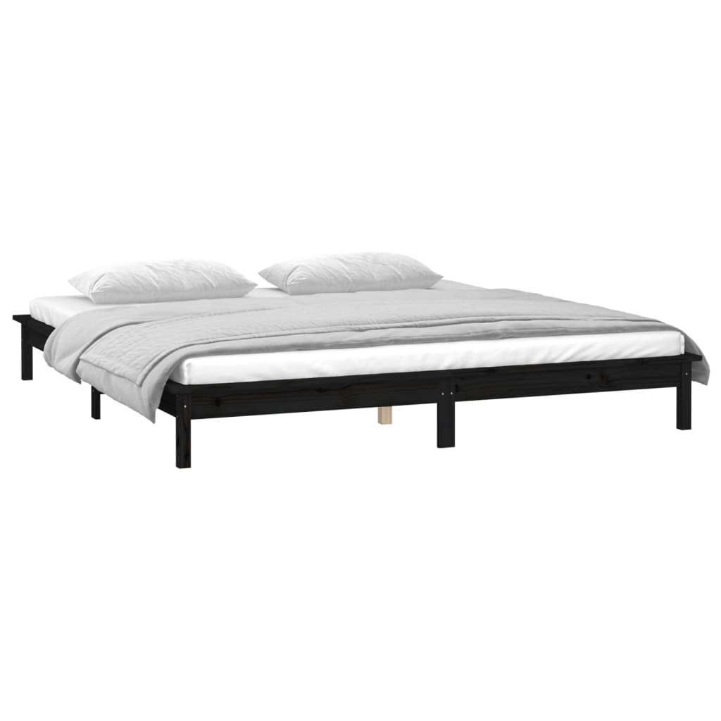 Cadre de lit à LED sans matelas noir 160x200 cm bois massif - XIOS