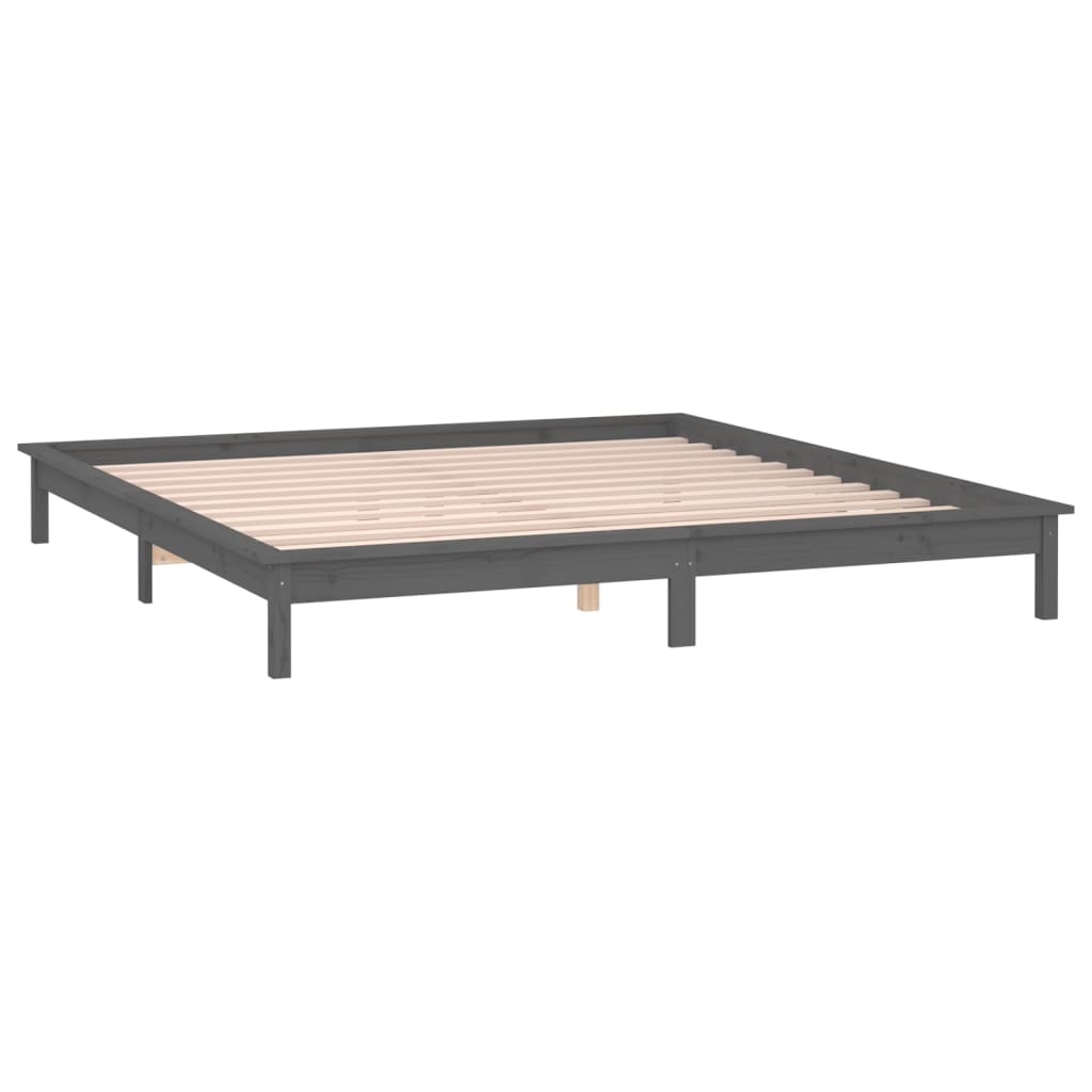 Cadre de lit à LED sans matelas gris 200x200 cm bois massif - XIOS