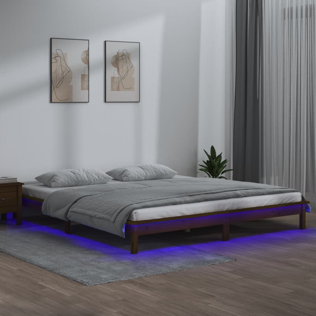 Cadre de lit à LED sans matelas 200x200 cm bois massif - XIOS