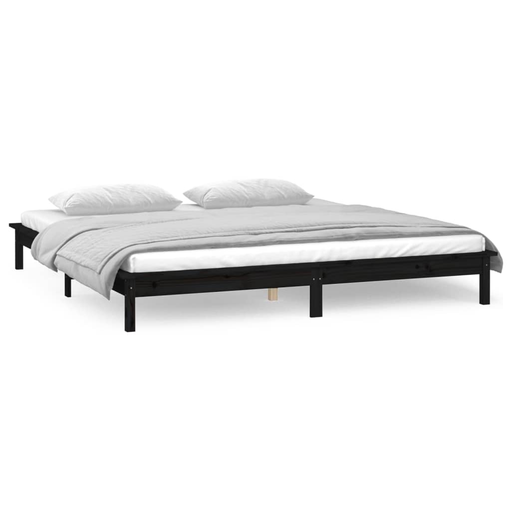 Cadre de lit à LED sans matelas noir 200x200 cm bois massif - XIOS