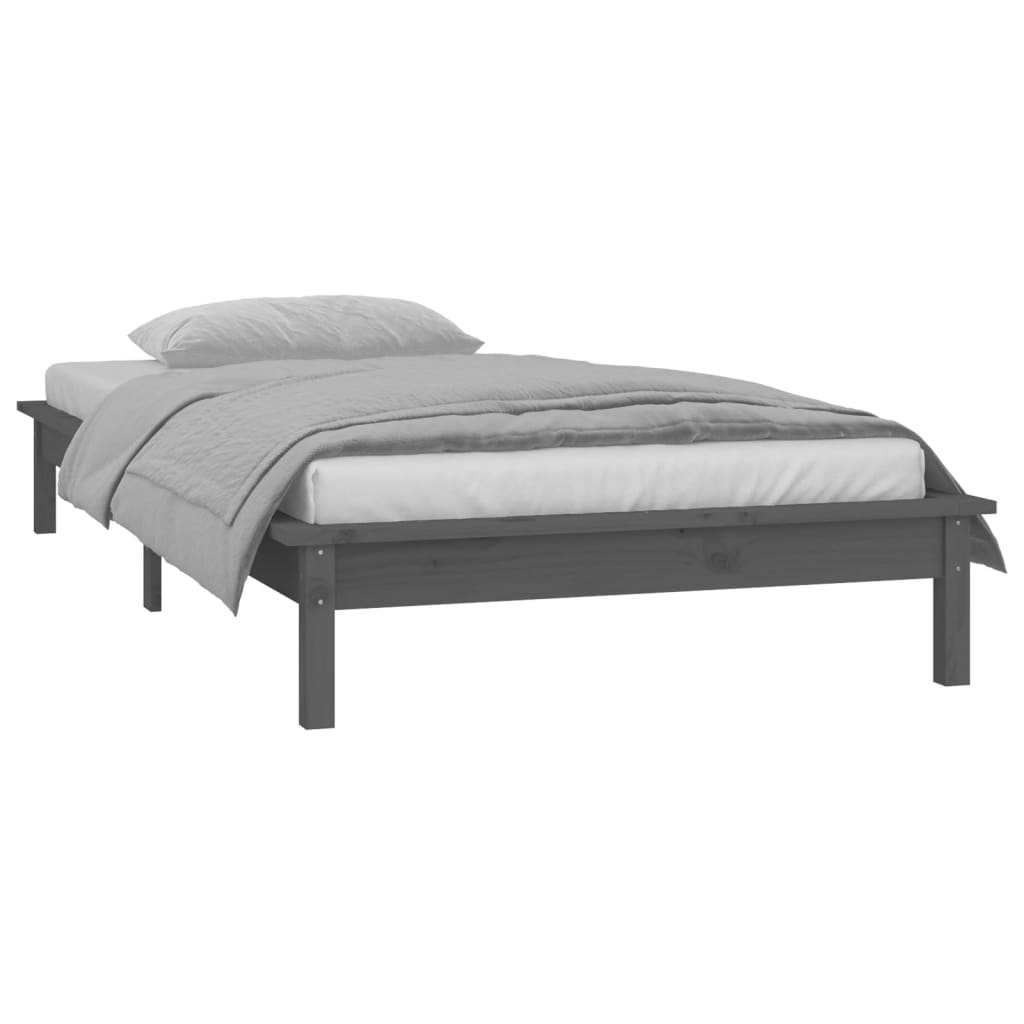 Cadre de lit à LED sans matelas gris 90x190 cm bois massif - XIOS