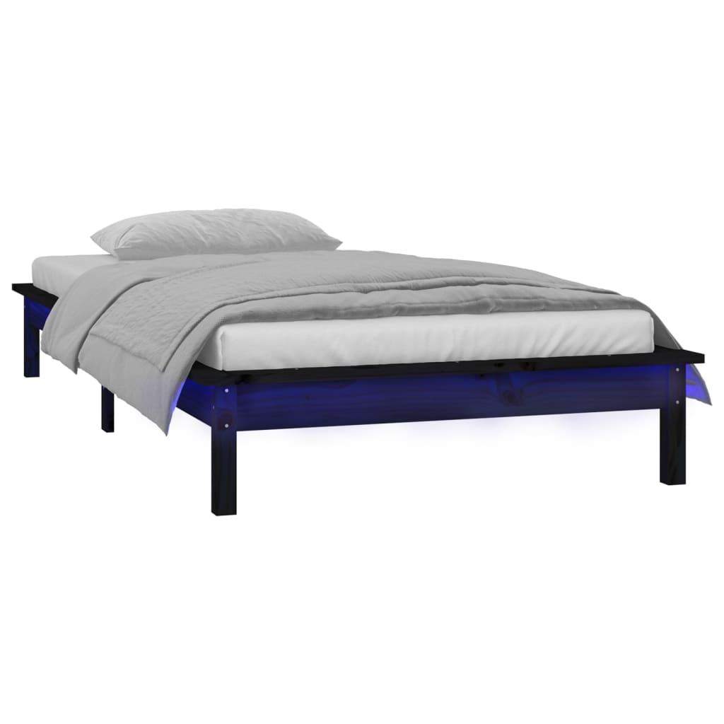 Cadre de lit à LED sans matelas noir 90x190 cm bois massif - XIOS