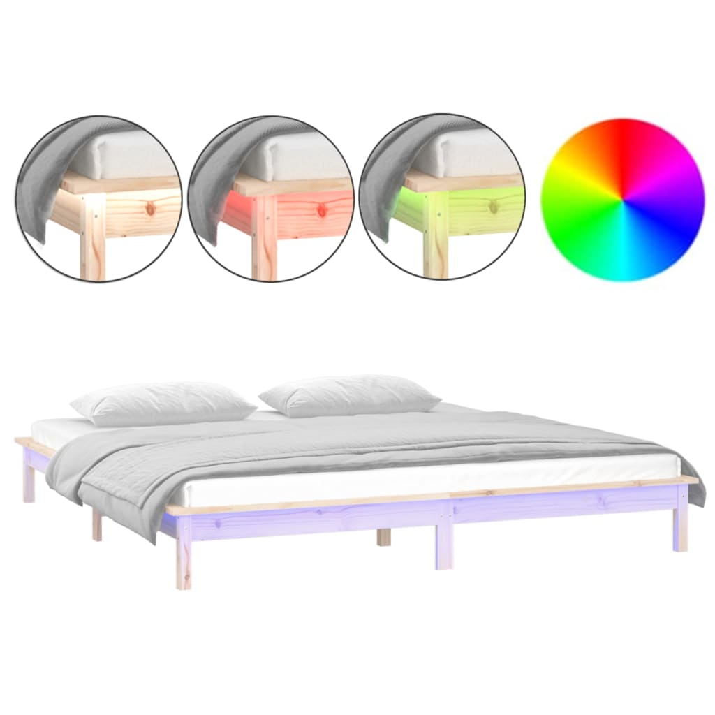 Cadre de lit à LED sans matelas 120x190 cm bois massif - XIOS