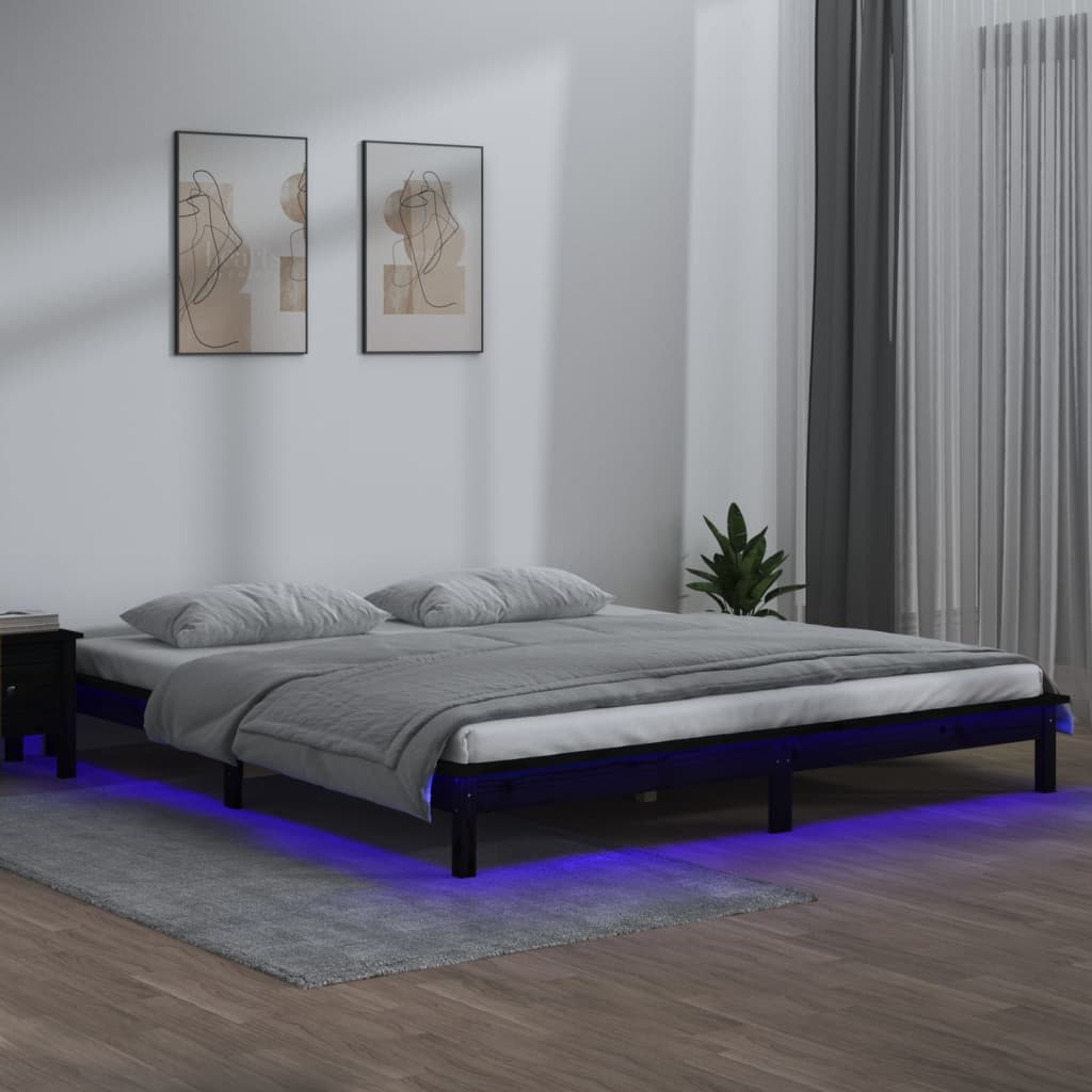 Cadre de lit à LED sans matelas noir 120x190 cm bois massif - XIOS