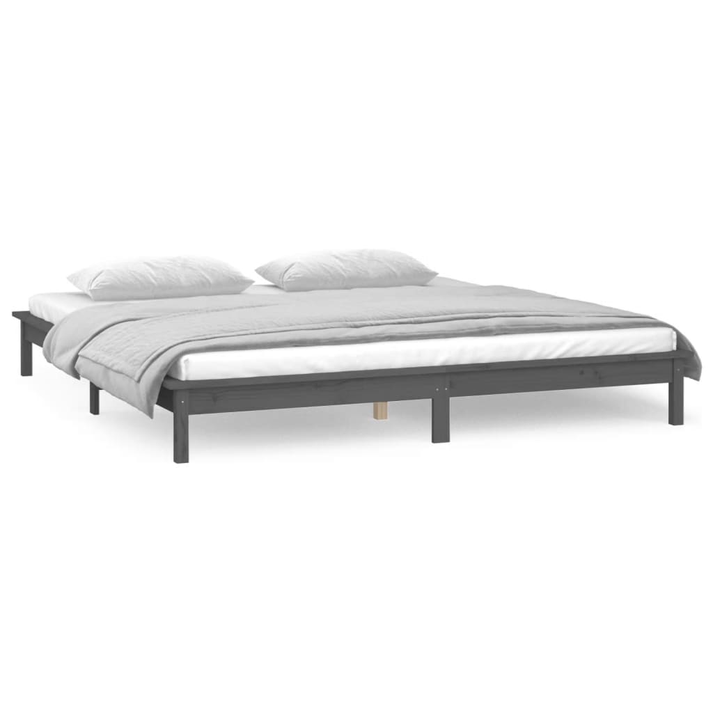 Cadre de lit à LED sans matelas gris 140x190 cm bois massif - XIOS