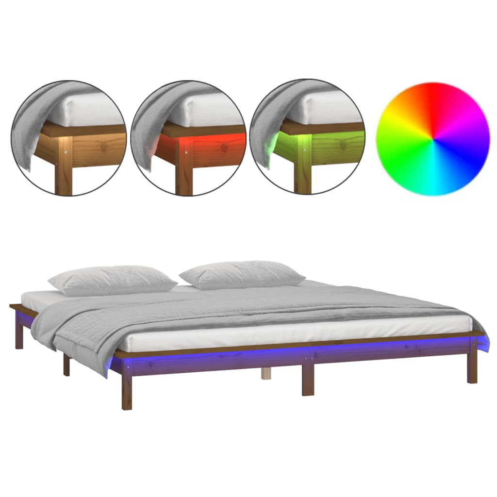 Cadre de lit à LED sans matelas 140x190 cm bois massif - XIOS