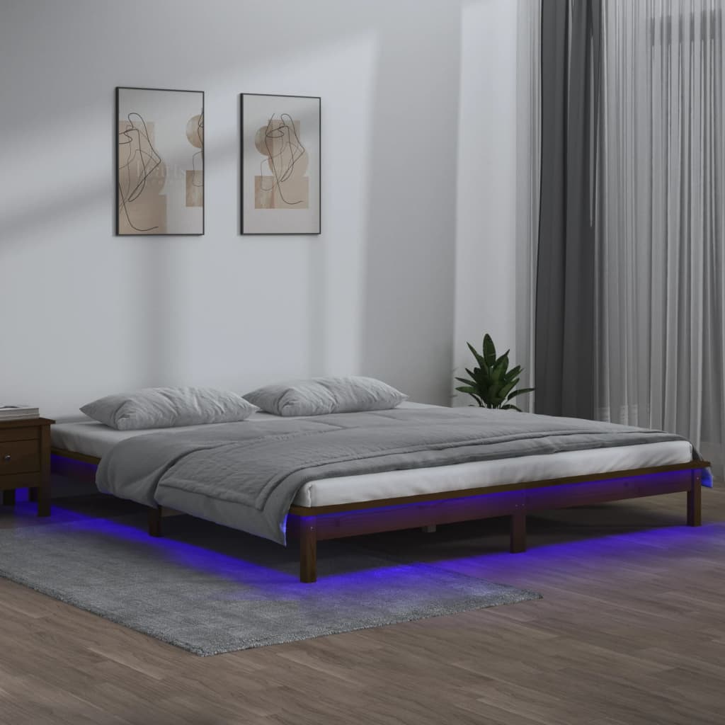 Cadre de lit à LED sans matelas 140x190 cm bois massif - XIOS