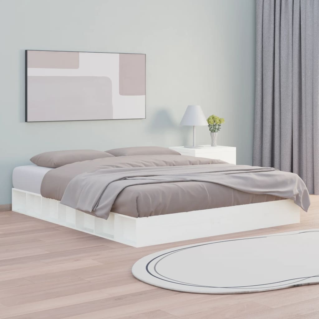 Cadre de lit sans matelas blanc 200x200 cm bois massif - XIOS