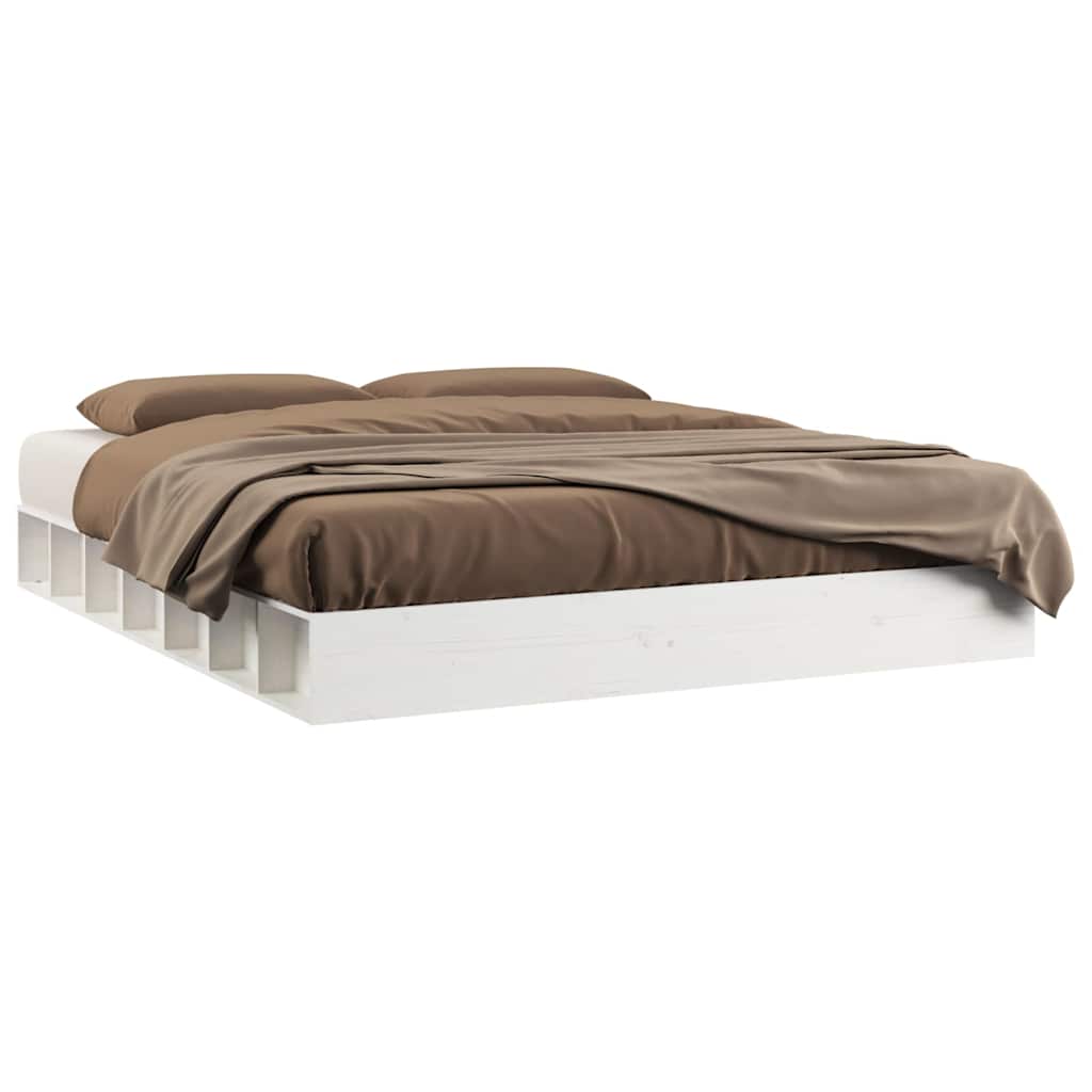 Cadre de lit sans matelas blanc 160x200 cm bois massif - XIOS